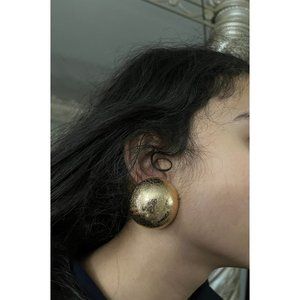 Big gold earrings clip ons shiny studs large dome ball round chunky statement